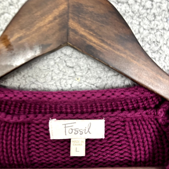 Fossil Cardigan Womens Large Purple‎ Button Fisherman Cableknit Vintage Y2K Glam - Picture 2 of 6